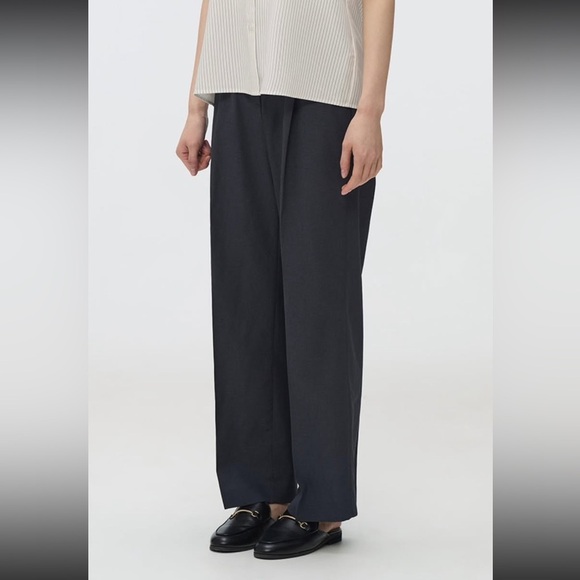 🇰🇷 Grey linen style wide leg trousers crop - Picture 8 of 13